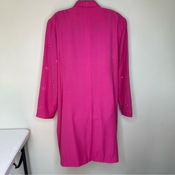 Vintage On Broadway Embroidered Flower Pink Duster Jacket Poly Crepe Women 22 - Picture 8 of 14